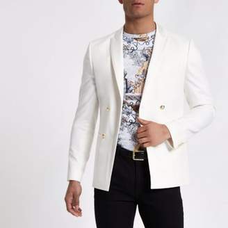 River Island White double breasted skinny suit jacket