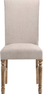 Weathered Oak Finish Side Chairs With Cream Linen Covering, Of 2 Contemporary Rectangular In Nailhead Trim