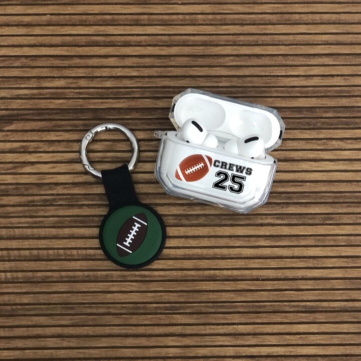 Football Airpods Case With Airtag Keychain Holder Personalized Gift Protective Customized Sports Airpods Pro Case Coach Mom Dad Fan