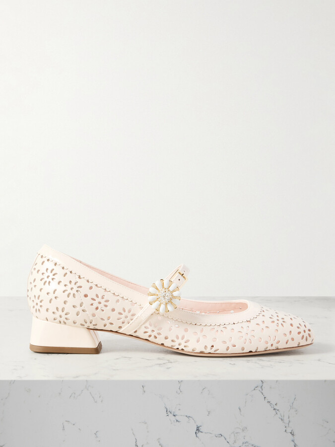 Roger Vivier New Très Vivier Perforated Leather Mary Jane Pumps - White