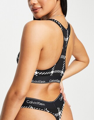 Calvin Klein Modern Cotton unlined logo bralette in black check print -  ShopStyle Bras