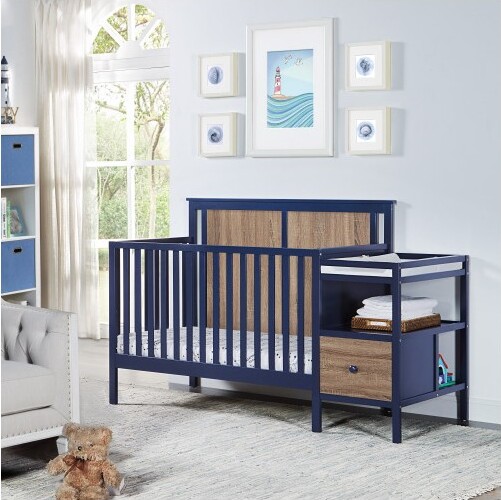 Tramull 4-in-1 Crib and Changer Combo Midnight Blue/Vintage Walnut
