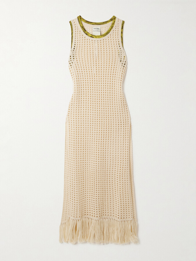 ESCVDO Atuq Fringed Open-knit Cotton Midi Dress - Ivory