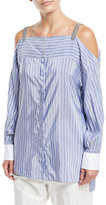 Thumbnail for your product : Brunello Cucinelli Off-the-Shoulder Striped Long-Sleeve Tunic with Monili Straps