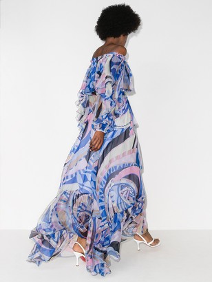 Emilio Pucci Wally print ruffled silk gown