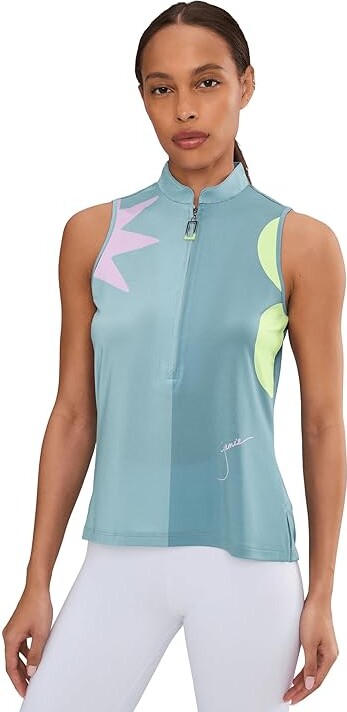 Jamie Sadock Sleeveless Mock Neck Zipper Front Color Block Women's Clothing Grey : MD Polyester/Spandex