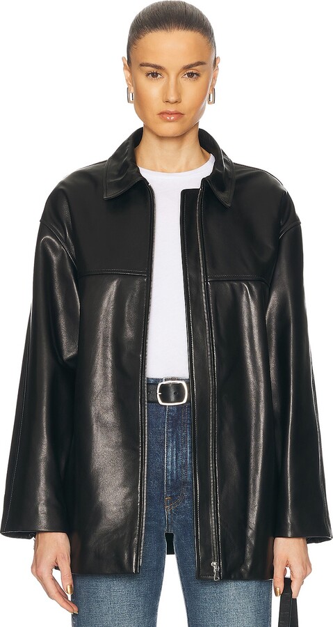 NOUR HAMMOUR Layne Sleek Leather Jacket in Black