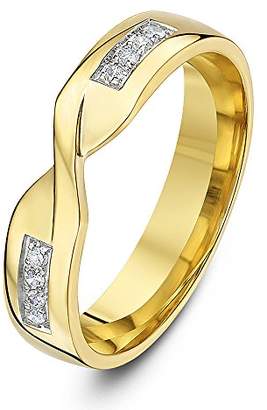 Theia 9ct Yellow Gold 0.08ct Round Diamond Pave Set 4mm Twist Wedding Ring - Size W