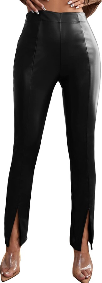 HARTPOR Crossover Faux Leather Flared Leggings for Women Tummy