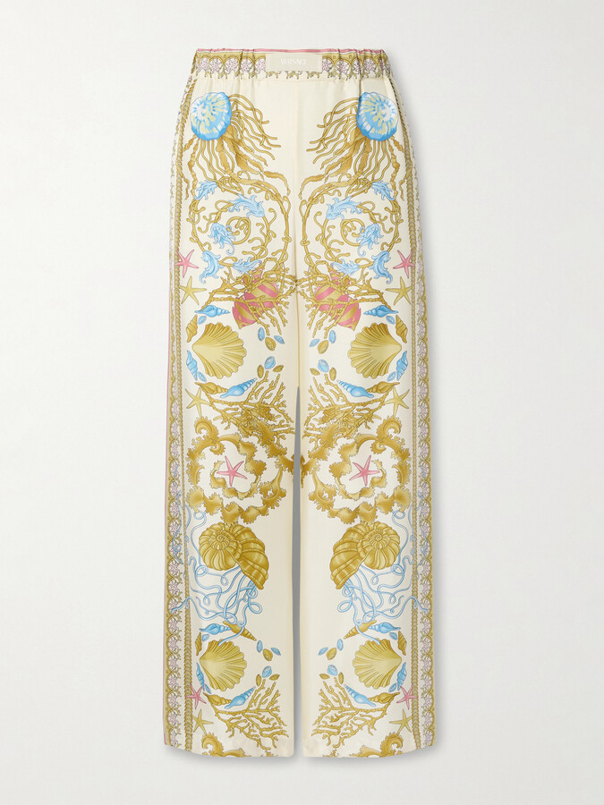 Versace Printed Silk-twill Wide-leg Pants - Yellow