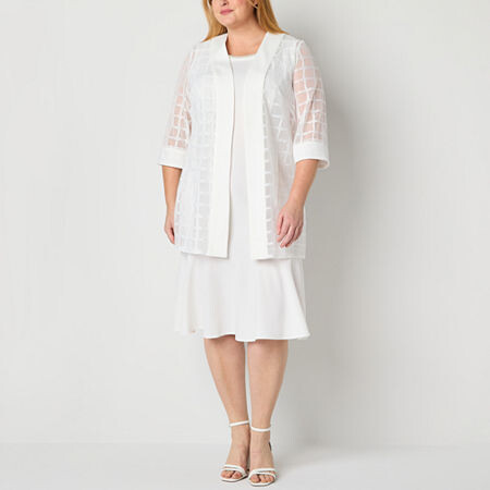 Maya Brooke Womens Windowpane Jacket Dress Plus