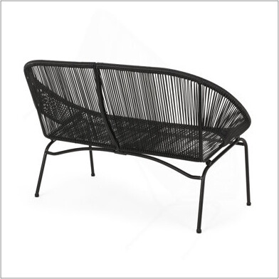 George Oliver Outdoor Patio Metal 3pcs Chat Set, Black Wicker, 2pcs Club Chairs And 1pc Loveseat