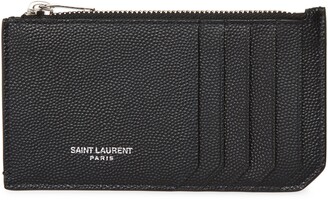 Saint Laurent Card Case Monogram Grain De Poudre Pebble Grey in