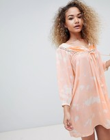 Thumbnail for your product : En Creme long sleeve shift dress with lace trim and velvet contrast