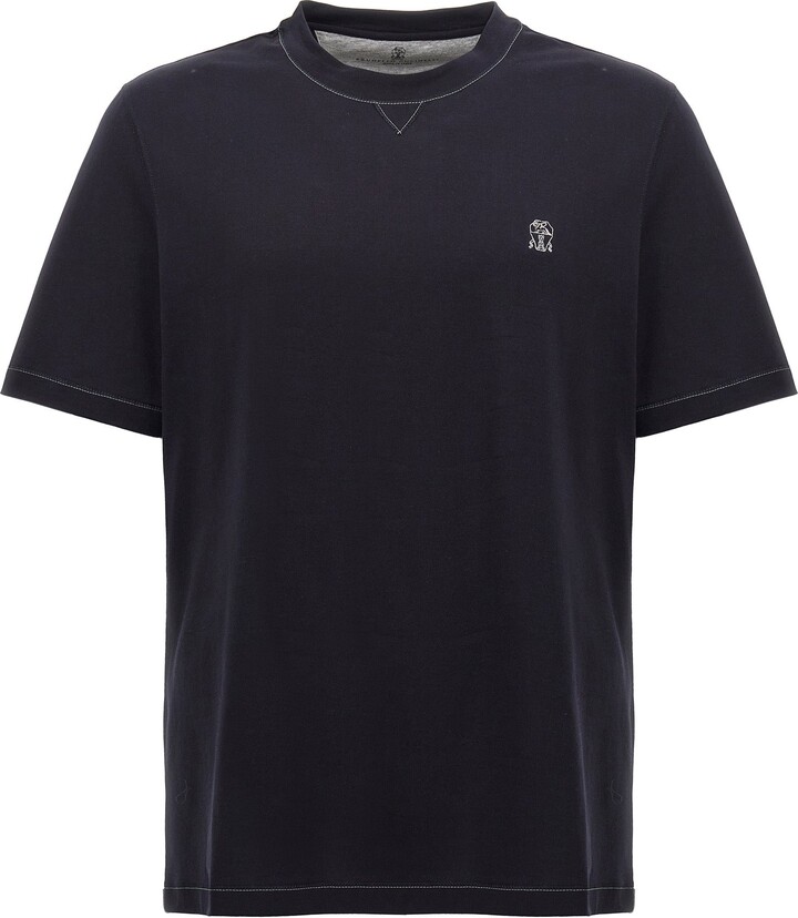 Brunello Cucinelli Logo Embroidery T-Shirt Blue