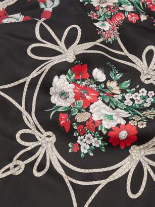 Gucci Floral And Tassel-print Silk-faille Shawl - Womens - Black