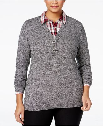 Charter Club Plus Size Henley Sweater, Only at Macy's