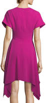 Thumbnail for your product : Kenzo Jewel-Neck Short-Sleeve Crepe Dress w/ Handkerchief Hem