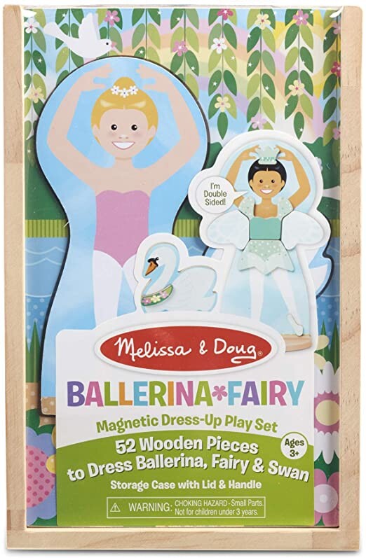 Melissa & Doug Ballerina and Fairy Magnetic Dress-Up Double-Sided Wooden Doll and Swan Pretend Play Set (52 pcs)