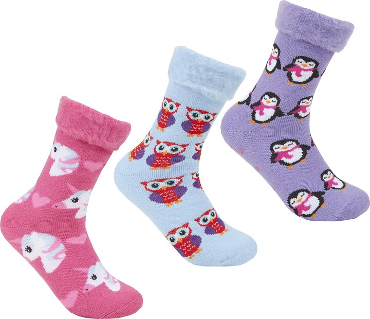 Forever Dreaming 3 Pairs of Ladies Brushed Bed Socks with Grippers