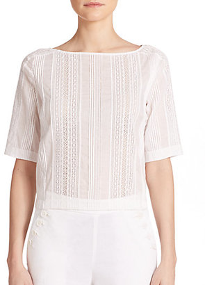 Theory Litrelly Pintucked Lace-Trim Blouse