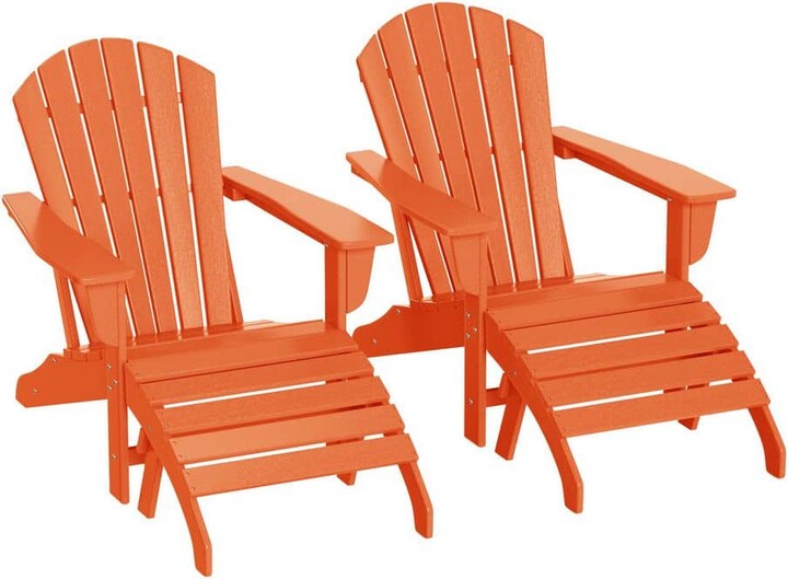 Westin Outdoor Mason Orange 4-Piece Poly Plastic Outdoor Patio Classic Adirondack Fire Pit Chair Set With 2-Chairs and 2-Ottomans