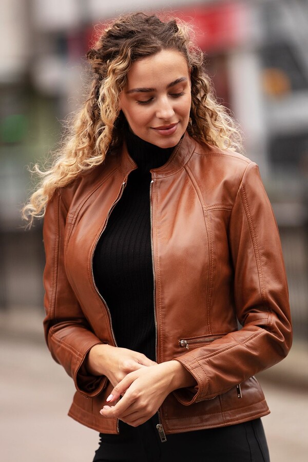 Genuine Leather Tan Leather Jacket Ladies Women's Leather Jacket