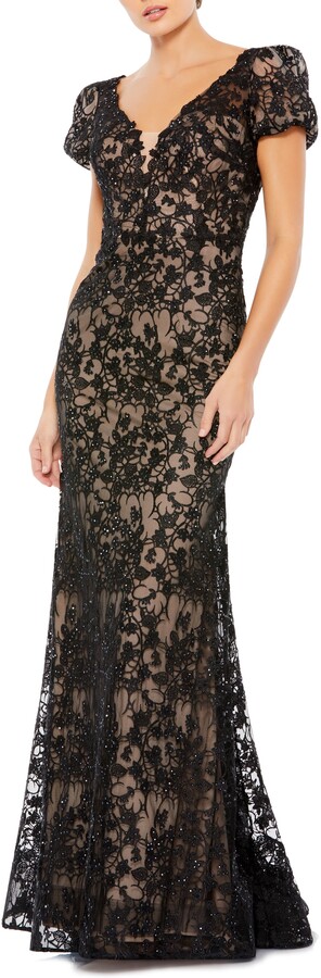 Black Lace Dress With Nude Lining | ShopStyle