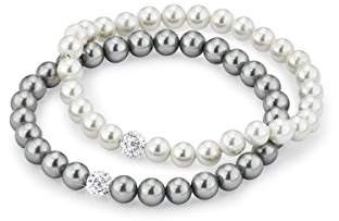 Amor Women's Bracelet Set 18 cm 925 Silver Rhodium-Plated Zirconia White Glass Beads White Grey