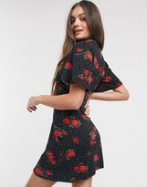 Thumbnail for your product : New Look Petite floral mini dress in black polka dot