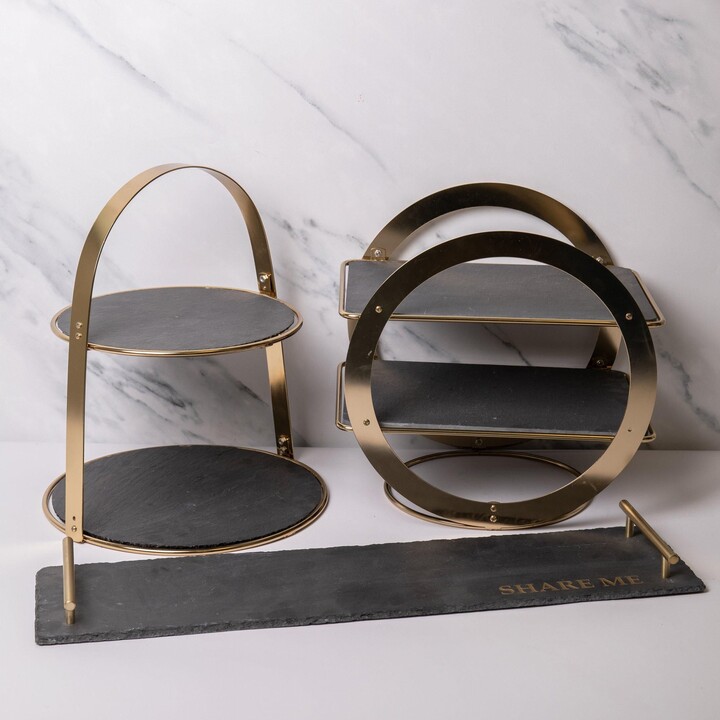 Artesa 3-Piece Serveware Set Brass Cake Stand Geometric Stand - Main Image
