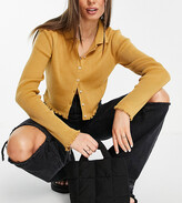Thumbnail for your product : Reclaimed Vintage inspired the knitted long sleeve polo cardigan in camel
