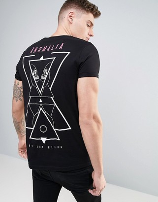 ASOS Longline T-Shirt With Roll Sleeve And Geo Skull Back Print