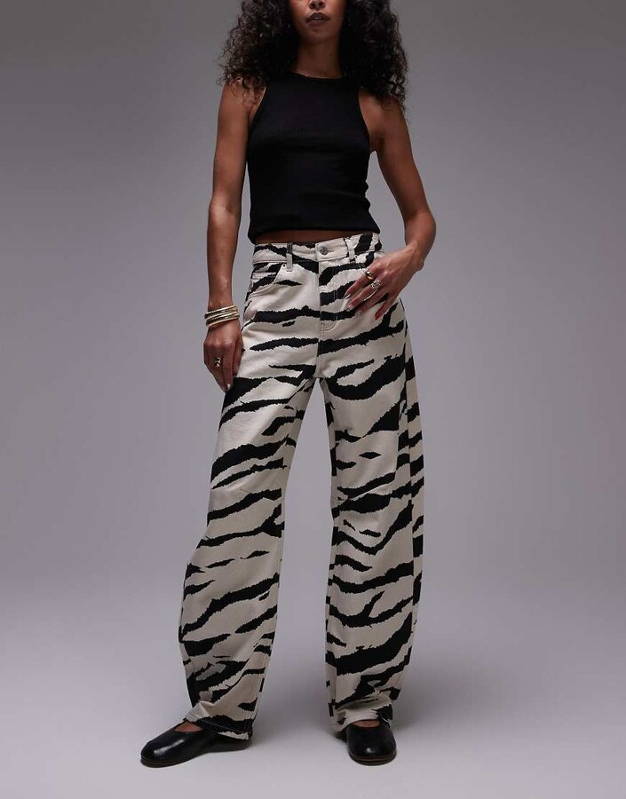 Topshop barrel leg mid rise jeans in zebra print