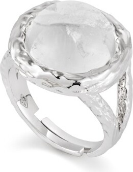 Retro Chic Silver / White Aeolian Whispers Ring - White Gold Plated