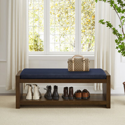 47" Accent Bench with Lower Shelf Shoe Rack, Padded Seating Bench for Living Room, Modern Compact Bed End Bench with Storage for Bedroom Seating, Remo