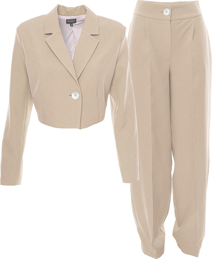 Pleated Sleeves Blazer Dress & Palazzo Wide Leg Trouser Suit – NALÈ