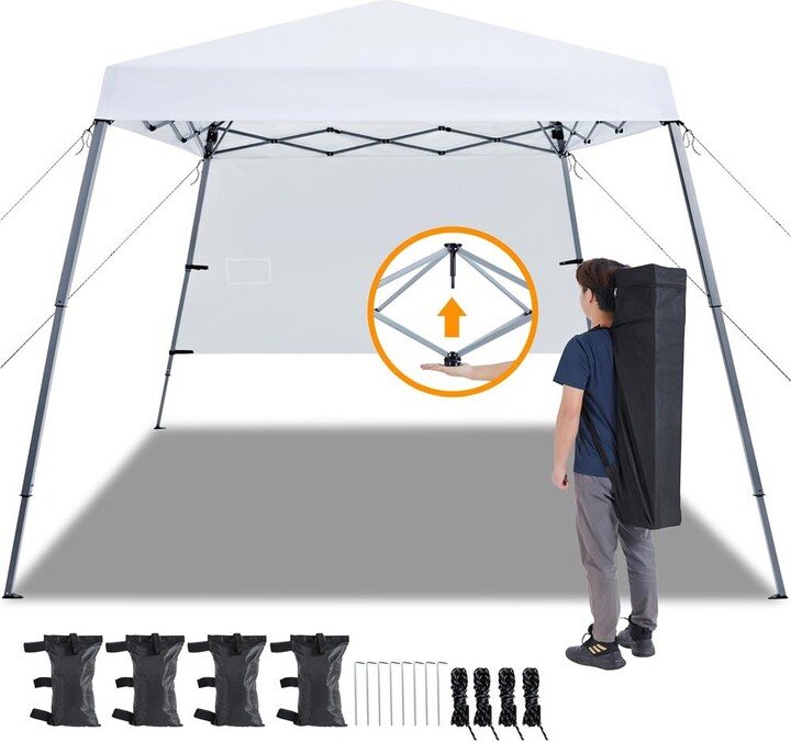 Yaheetech One-person Set Up Pop-up Canopy Tent w/ Side Panel Slant Leg Instant Canopy Tent w/ Storage Bag & 4 Sandbags & 8 Ground Stakes Red