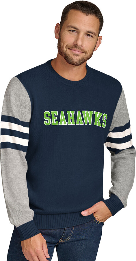 Men's Tommy Hilfiger College Navy/Heather Gray Seattle Seahawks Acrylic Crewneck Pullover Sweatshirt