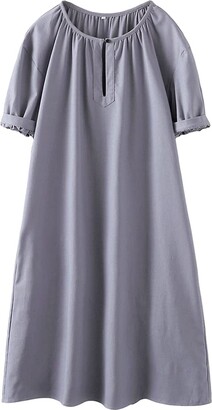 FTCayanz Women's T Shirt Dress Linen Tunic Tops Short Sleeve Swing Dresses Summer Grey XX-Large