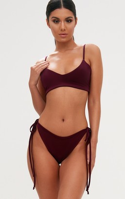 PrettyLittleThing Burgundy Skinny Strap Bikini Top