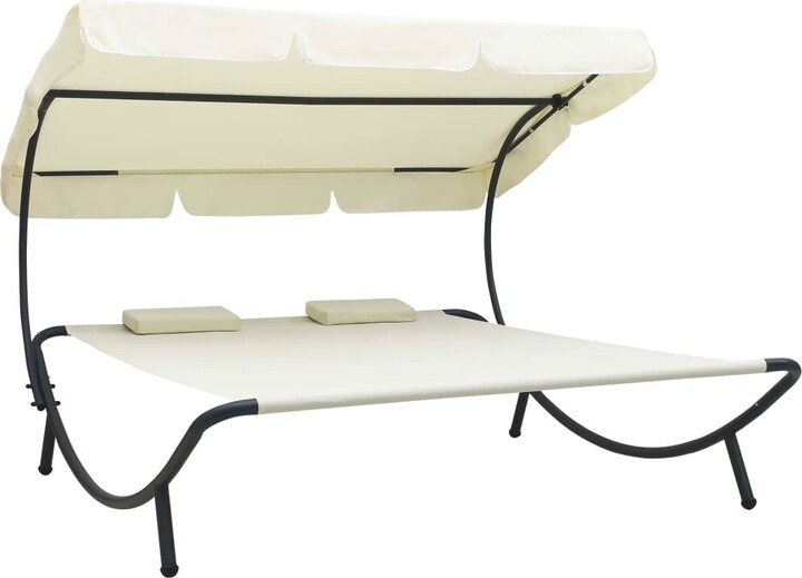Global Pronex Patio Lounge Bed with Canopy and Pillows Cream White