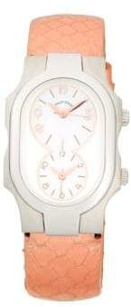 Philip Stein Teslar Signature Dual-Time Stainless Steel, Mother-Of-Pearl & Snakeskin-Strap Watch