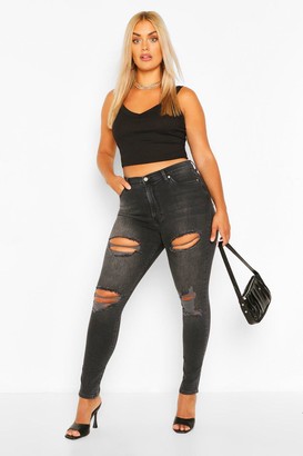 boohoo Plus Distressed Super High Waisted Jeans