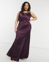 Thumbnail for your product : Chi Chi London Plus cowl neck satin midaxi dress in plum