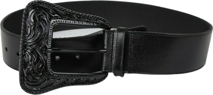 SAINT LAURENT YSL Black Leather Womens Wide Adjustable Belt Size 85