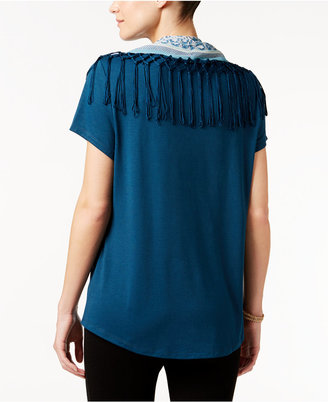 Style&Co. Style & Co Petite T-Shirt with Printed Scarf, Only at Macy's