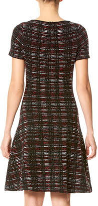 Carolina Herrera Short-Sleeve Tweed A-Line Dress