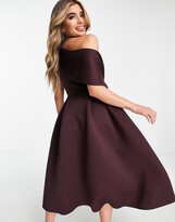 Thumbnail for your product : ASOS DESIGN bare shoulder prom midi dress in aubergine