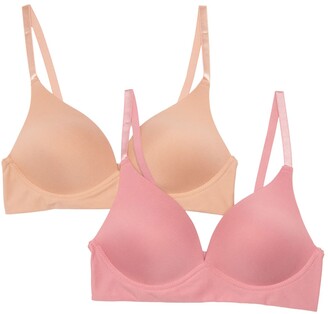 Women's 2 pack Wire Free Bra Set - Live 2 Lounge Coral pink/ Tie